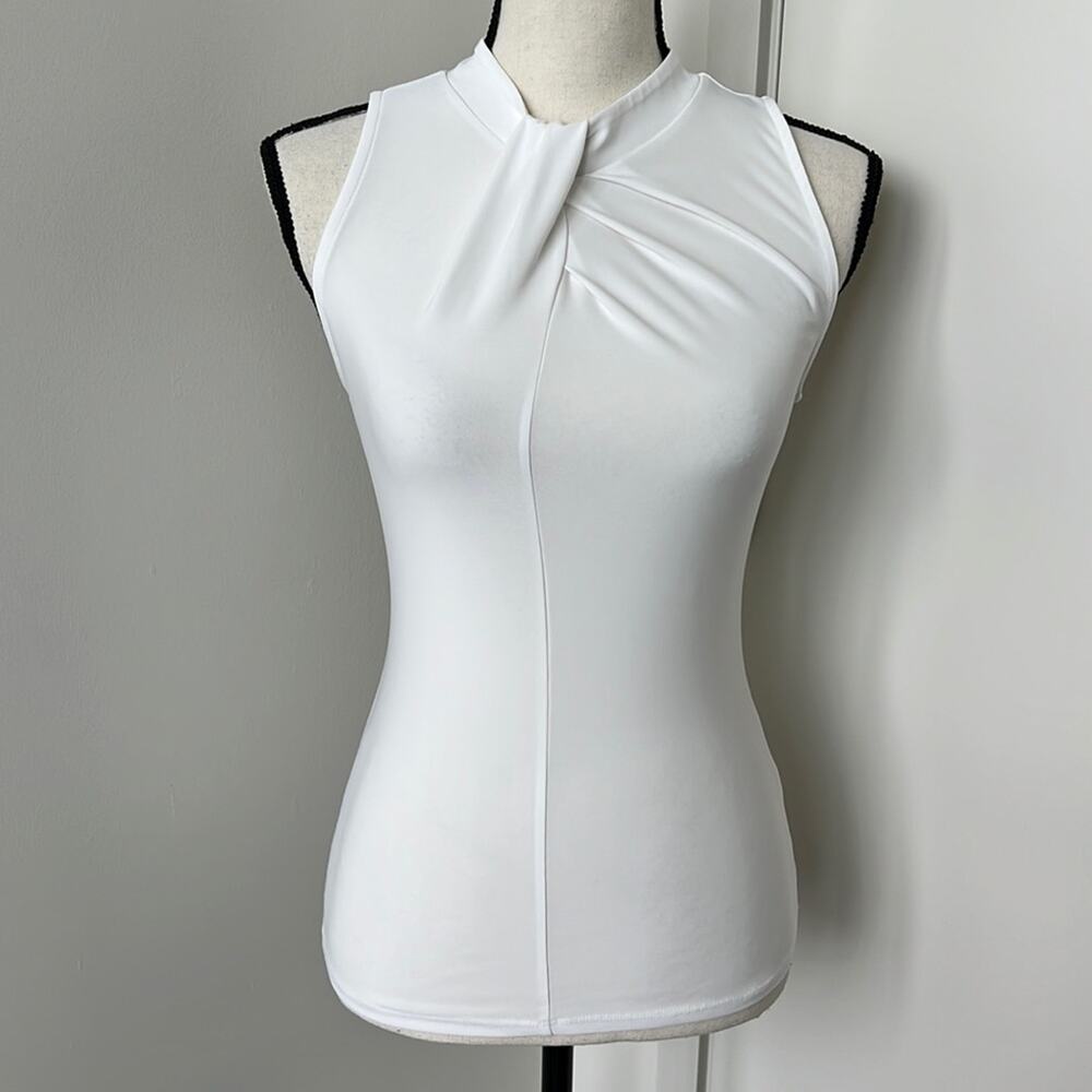 Halogen Twist Mock Neck Sleeveless Blouse in White